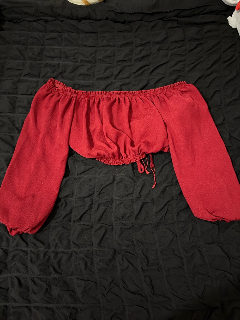 SHEIN Red Off-Shoulder Puff Sleeve Crop Top